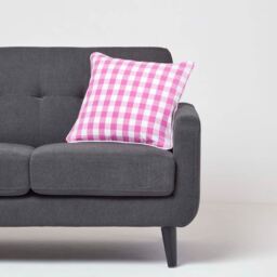 Block Check Cotton Gingham Cushion Cover - Pink / 45cm - thumbnail 3