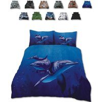 Animal 3D Panel Printed Premium Polycotton Duvet Cover Set - Dolphin / Dolphin / Single - image 1