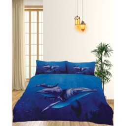 Animal 3D Panel Printed Premium Polycotton Duvet Cover Set - Dolphin / Dolphin / Single - thumbnail 4