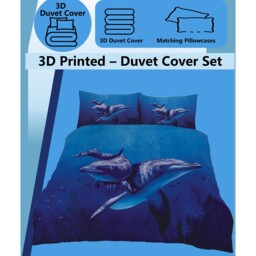 Animal 3D Panel Printed Premium Polycotton Duvet Cover Set - Dolphin / Dolphin / Single - thumbnail 3