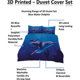 Animal 3D Panel Printed Premium Polycotton Duvet Cover Set - Dolphin / Dolphin / Single - thumbnail 5