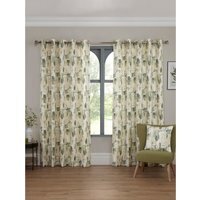 Sundour Bamford Fully Lined Abstract Eyelet Curtains - Polycotton Putty, 117cm x 183cm (Pair) - Fennel / 229.0cm