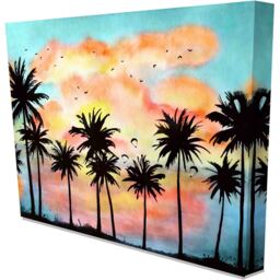 'Watercolor Tropical Landscape with Palms' Graphic Art on Canvas - Orange / 31cm / 41cm - thumbnail 2