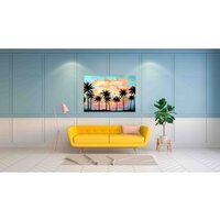 'Watercolor Tropical Landscape with Palms' Graphic Art on Canvas - Orange / 31cm / 41cm - thumbnail 1