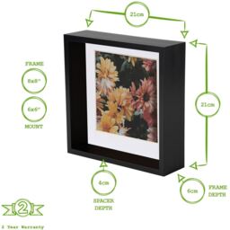 "3D Deep Box Photo Frames - 8 x 8"" with 6 x 6"" Mount - BlackWhite - Black" - thumbnail 4