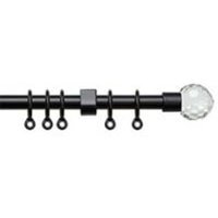 13 - 16mm Black Crystal Ball Metal Curtain Pole Set - Black / 150cm