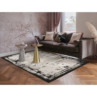 Mayfair Living Room Area Rug Metallic Sheen Contemporary Modern Frame Design - Black / 290cm