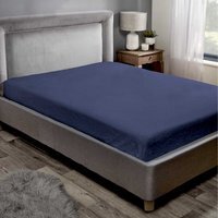 Teddy Fleece Plain Fitted Bed Sheets - Navy / King