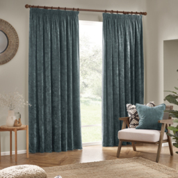 Heavy Chenille Velvet Pencil Pleat Curtains - Marine / 229cm - thumbnail 2