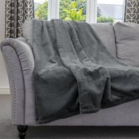 Fleece Blanket Faux Fur Throw - Dark Grey - image 1