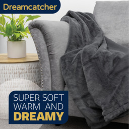 Fleece Blanket Faux Fur Throw - Dark Grey - thumbnail 3