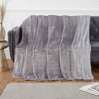 Ribbed Mink Faux Fur Polyester Super Soft Cosy Throw - Silver / 1.3kg