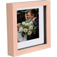 "6"" x 6"" 3D Box Photo Frame - 4"" x 4"" Mount - Light Brown/White"