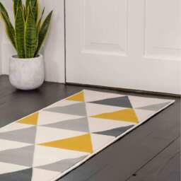Geometric Diamond Living Room Rug - Grey & Ochre / 320 x 80cm - thumbnail 4