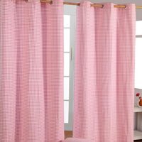 Cotton Gingham Eyelet Curtain Pair - Pink / 137cm / 228cm