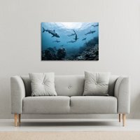 Schooling grey reef sharks, Ningaloo reef, Western Australia Canvas Print - Blue / 31cm / 41cm - image 1