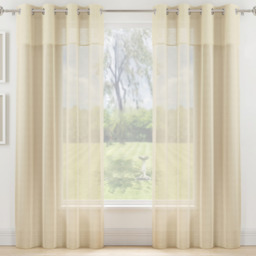 Pair of Andorra Textured Fabric Header Sheer Voile Panels - Cream / 229cm - thumbnail 2