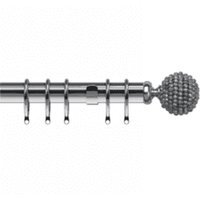 25-28mm Mia End Satin Silver Metal Curtain Pole Set - Silver / 200cm