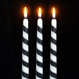Set of 3 Black Candy Cane Unscented Taper Candles - Black and White - thumbnail 5