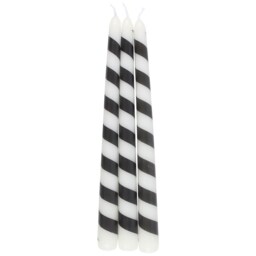 Set of 3 Black Candy Cane Unscented Taper Candles - Black and White - thumbnail 3