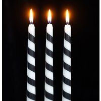 Set of 3 Black Candy Cane Unscented Taper Candles - Black and White