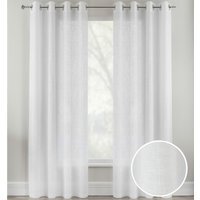 Pair of Plain Eyelet Header Sheer Linen-Look Voile Panels - White / 183cm