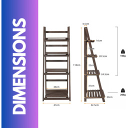 4 Tier Free Standing Ladder Shelf Wooden Plant Stand - Natural Brown - thumbnail 2
