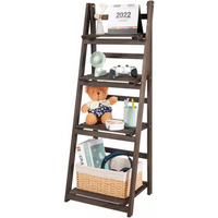 4 Tier Free Standing Ladder Shelf Wooden Plant Stand - Natural Brown