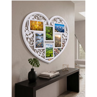6 Multi Aperture Heart Shaped Vintage Black Photo Frame 58x52.5x1.7Cm - Whitey