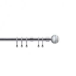 16 - 19mm Satin Silver Serrated Ball Metal Curtain Pole Set - Silver / 120cm - thumbnail 2