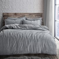 Teddy Silver Soft Cosy Thermal Fleece Duvet Set - Silver / King