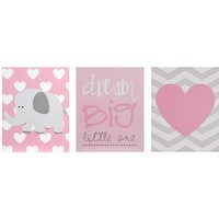 Ellie Kids Set of 3 Dream Big Wall Art - Pink