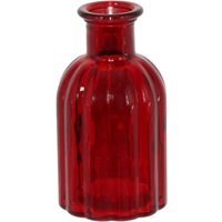 Red Ribbed Glass Bud Vase - Red / 13.7cm