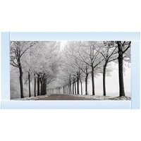 Trees in Winter Road Monochrome Glitter Liquid Wall Art Dcor - Silver