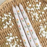 Set of 3 Tulip Print Taper Candles Unscented Burn - White