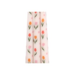 Set of 3 Tulip Print Taper Candles Unscented Burn - White - thumbnail 3