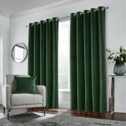 Hampton Green Blackout Velvet Supersoft Eyelet Curtains - Green / 117cm / 137cm - thumbnail 3