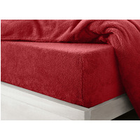 Teddy Red Soft Cosy Thermal Fleece Fitted Sheet - Red / Double