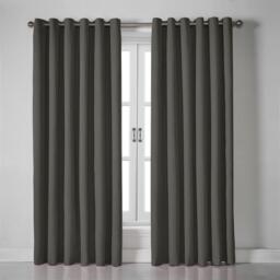 Linen Look Eyelet Ring Top Blackout Curtains - Charcoal / 161cm / 137cm - thumbnail 3