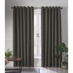 Linen Look Eyelet Ring Top Blackout Curtains - Charcoal / 161cm / 137cm - thumbnail 2