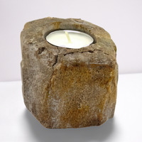 Petrified Wood Candle Holder Single Low - Brown