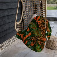 Green Tropical Leaves On Orange Blanket - Green - image 1