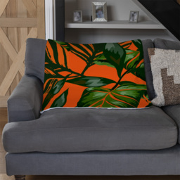 Green Tropical Leaves On Orange Blanket - Green - thumbnail 3