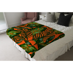 Green Tropical Leaves On Orange Blanket - Green - thumbnail 4