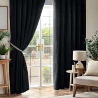 Chenille Blackout Pencil Pleat Top Curtains - Black / 168cm / 229cm
