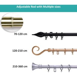 16-19 mm Extendable Metal Curtain Pole Rods Voile Easy Fitting - Black / 210 - 360 cm - thumbnail 5