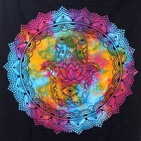 Black Hamsa Cotton Bedspread  Wall Hanging - Handmade Indian Decor - Multi