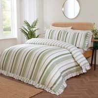 Maya Stripe Polycotton Reversible Duvet Cover Set with Pillowcase - Green / Single