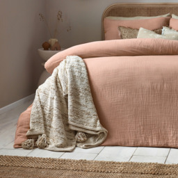Lark Muslin Cotton Duvet Cover Set - Pink Clay / Single - thumbnail 2