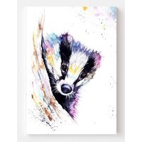 Watercolour Badger Print Canvas Wall Art - Black / 12 x 8 in